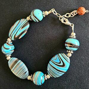 Handcrafted Artisan 7" Blue Calsilica Bracelet